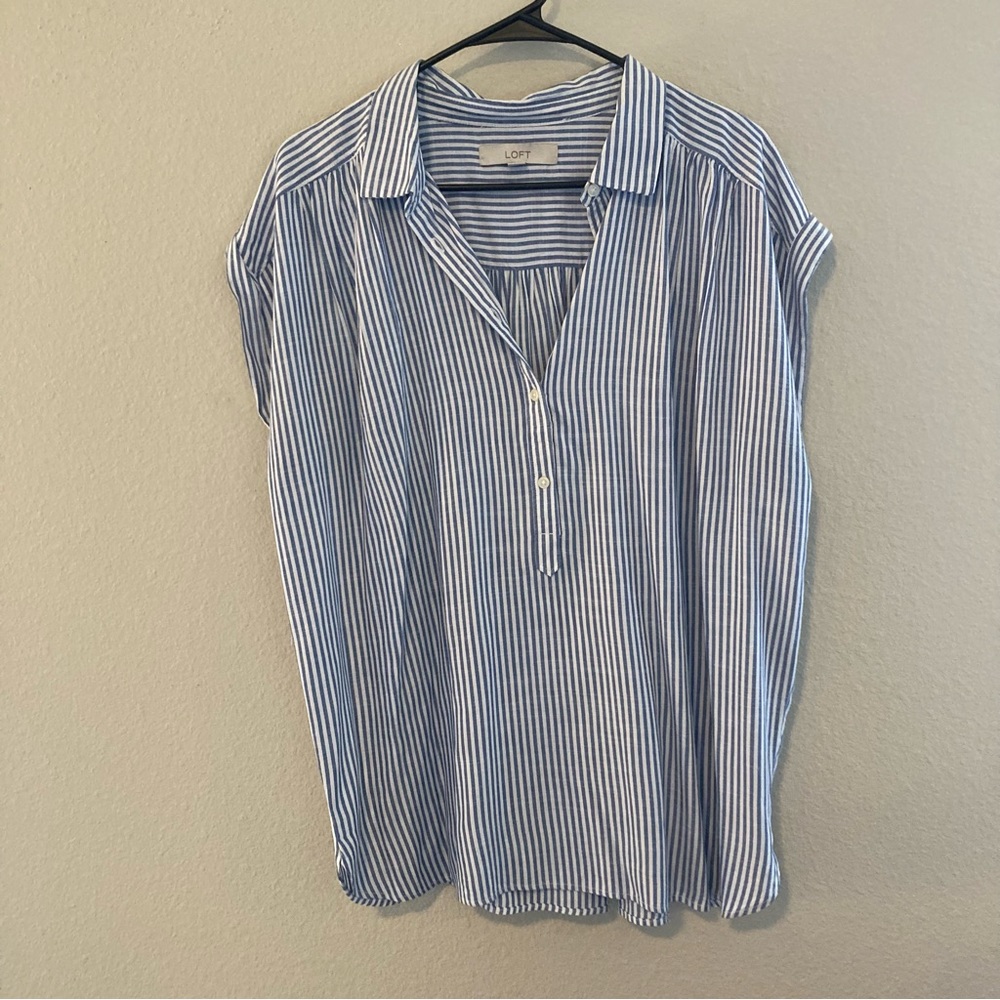 LOFT blue and white striped blouse L